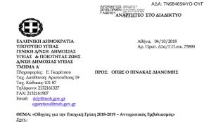 Οδηγίες εμβολιασμού για την γρίπη 2018-2019